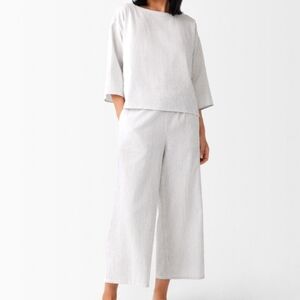 Eillen Fisher Organic Cotton Ripple In Black&White Checkered Wide-Leg Pant Sz. L